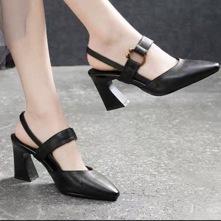 🎁Free Shipping - Women's Pointed Toe Block Heel Pumps Slingback Chunky Heel