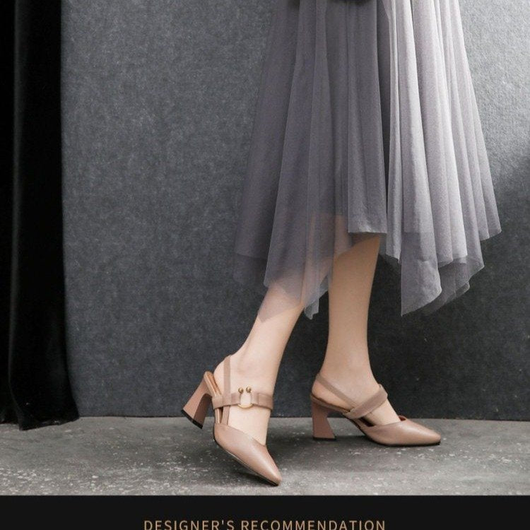 🎁Free Shipping - Women's Pointed Toe Block Heel Pumps Slingback Chunky Heel
