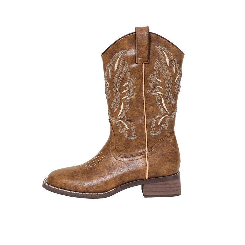 Women’s Cowboy Boots Mid Calf Cowgirl Boots with Embroidery