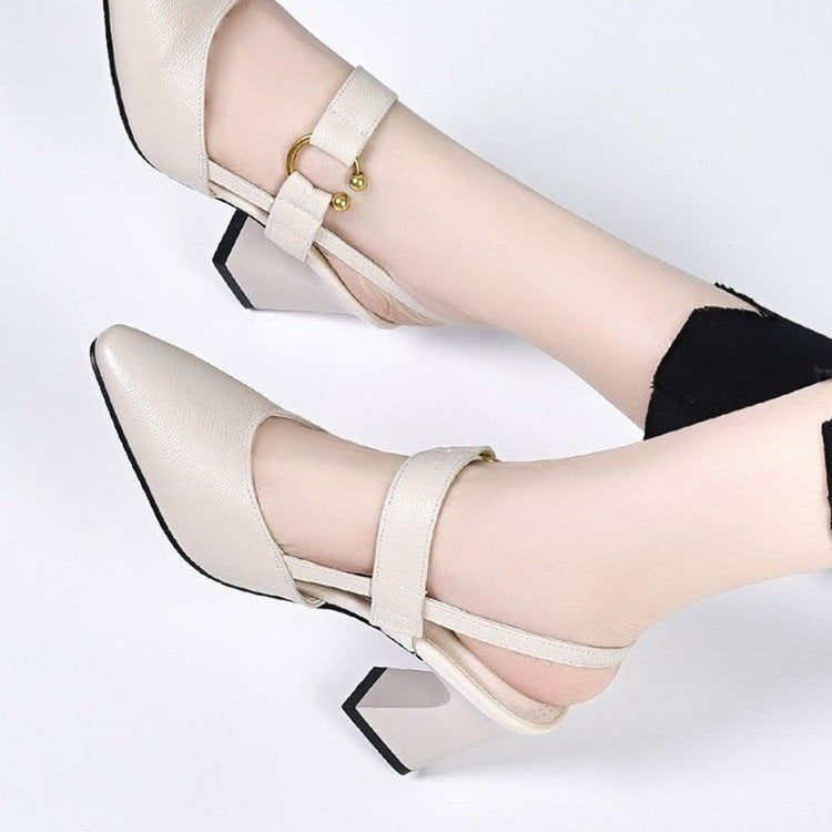 🎁Free Shipping - Women's Pointed Toe Block Heel Pumps Slingback Chunky Heel
