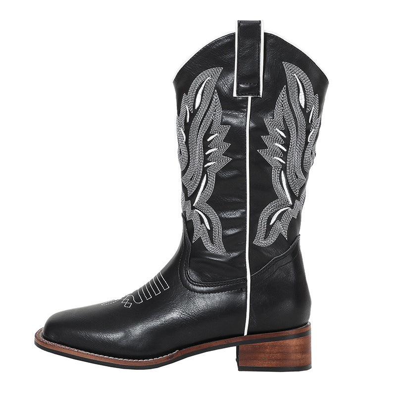 Women’s Cowboy Boots Mid Calf Cowgirl Boots with Embroidery