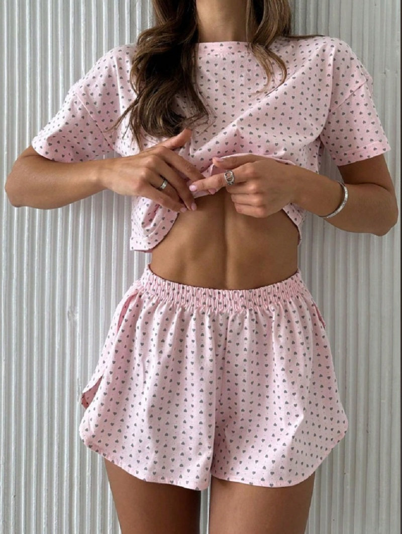 đ„Hot Sales 48% OFF - Sidodelade Shorts För Kvinnor Pyjamasset Randigt tryck Crew Neck KortĂ€rmad