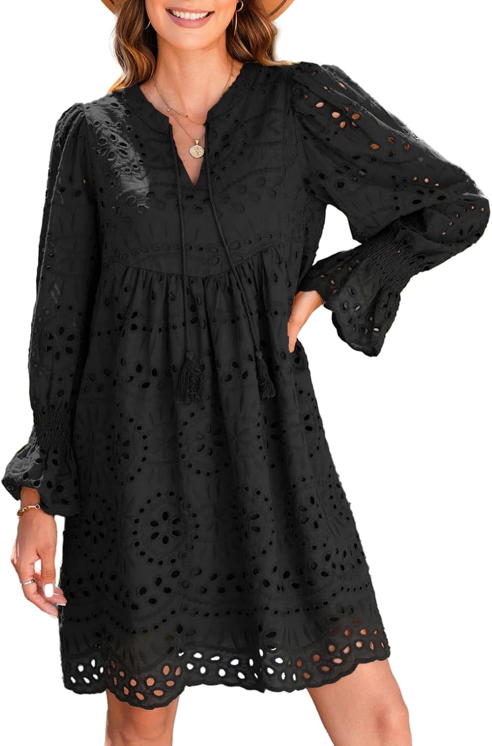 Womens Casual Dress Tassel V Neck Hollow Out Lace Party Dresses