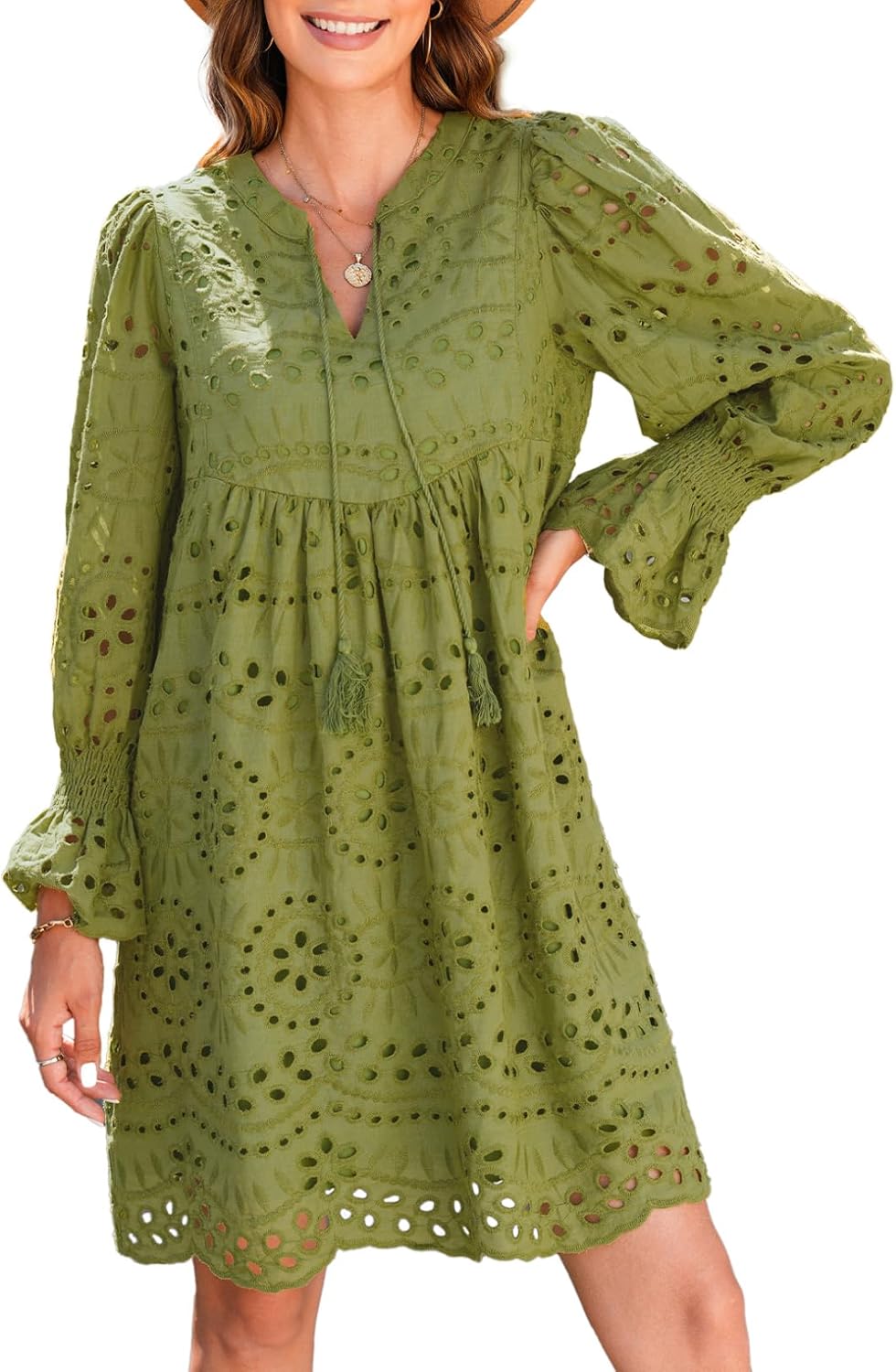 Womens Casual Dress Tassel V Neck Hollow Out Lace Party Dresses
