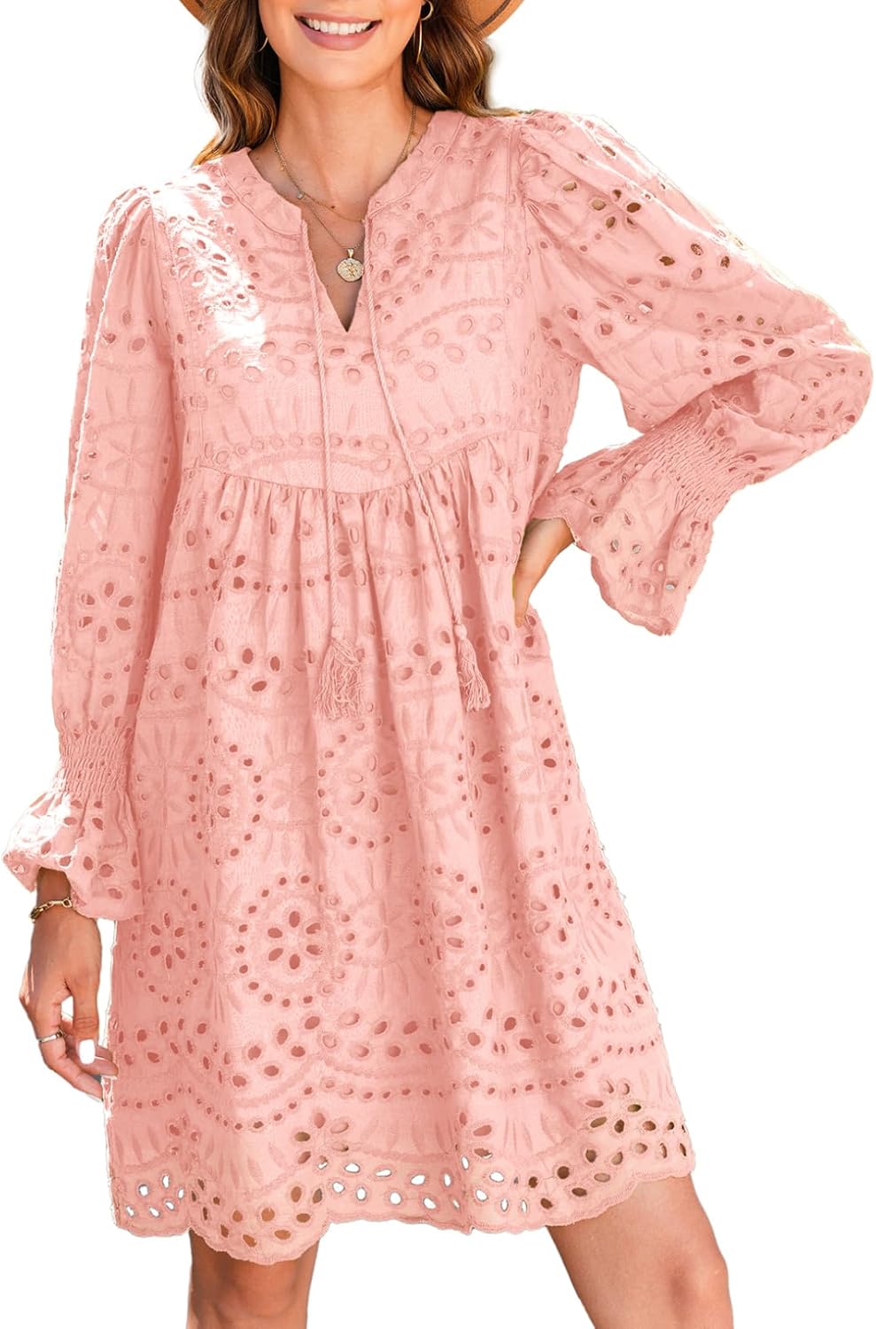 Womens Casual Dress Tassel V Neck Hollow Out Lace Party Dresses