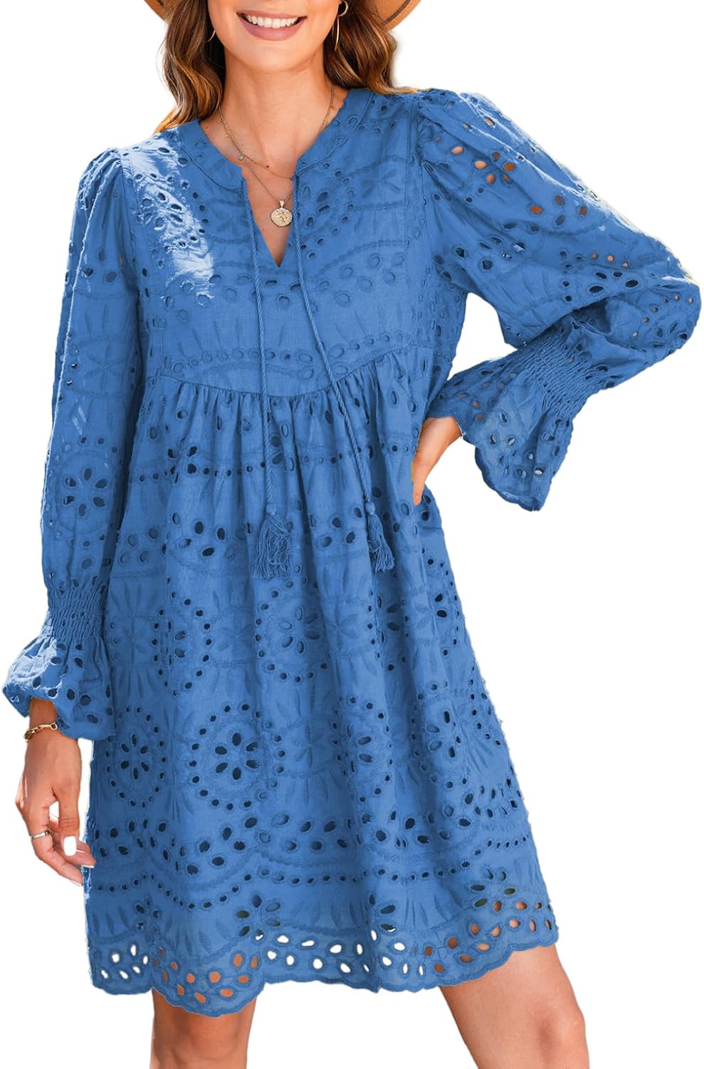 Womens Casual Dress Tassel V Neck Hollow Out Lace Party Dresses