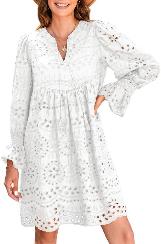 Womens Casual Dress Tassel V Neck Hollow Out Lace Party Dresses