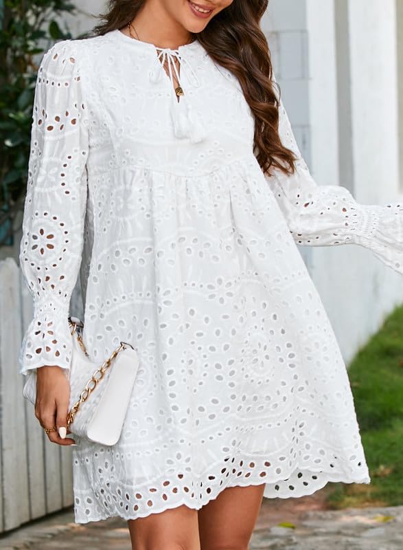 Womens Casual Dress Tassel V Neck Hollow Out Lace Party Dresses
