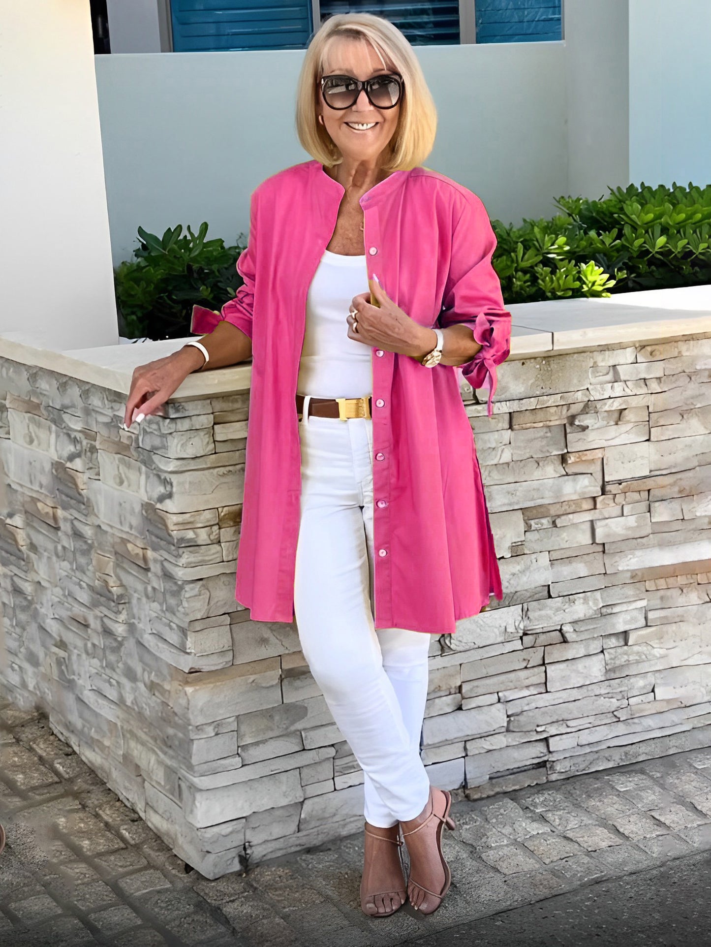 Veste longue en coton de couleur unie pour femme, coupe trapèze, flatteuse, froncée dans le dos