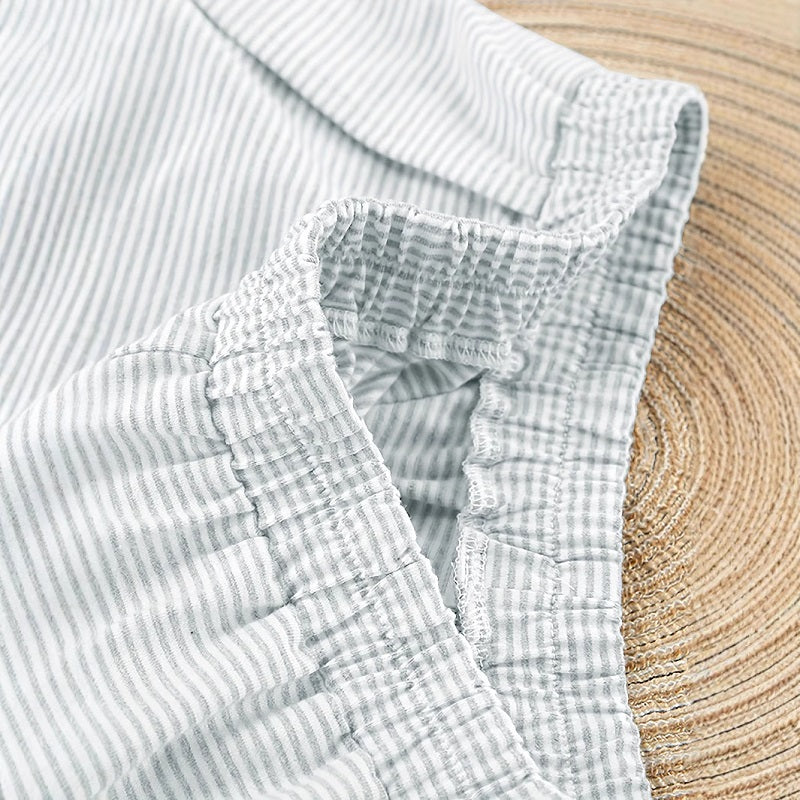 🔥Hot Sales 48% OFF - Sidodelade Shorts För Kvinnor Pyjamasset Randigt tryck Crew Neck Kortärmad