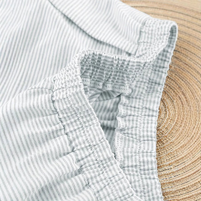 🔥Hot Sales 48% OFF - Sidodelade Shorts För Kvinnor Pyjamasset Randigt tryck Crew Neck Kortärmad