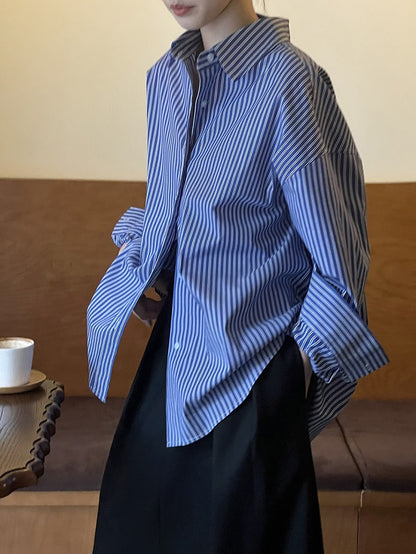 Chemises boutonnées à rayures pour femmes - Col classique à manches longues
