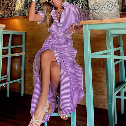 Short-Sleeved V-Neck Ruffled Summer Dress