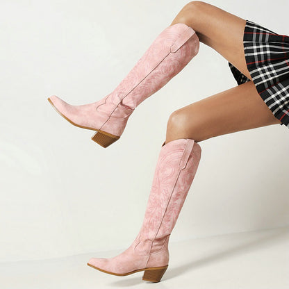 Fashion Retro Classic  Embroidered Pull On Tall Cowgirl Boot