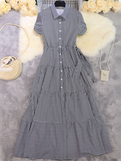 Short-Sleeved V-Neck Ruffled Summer Dress