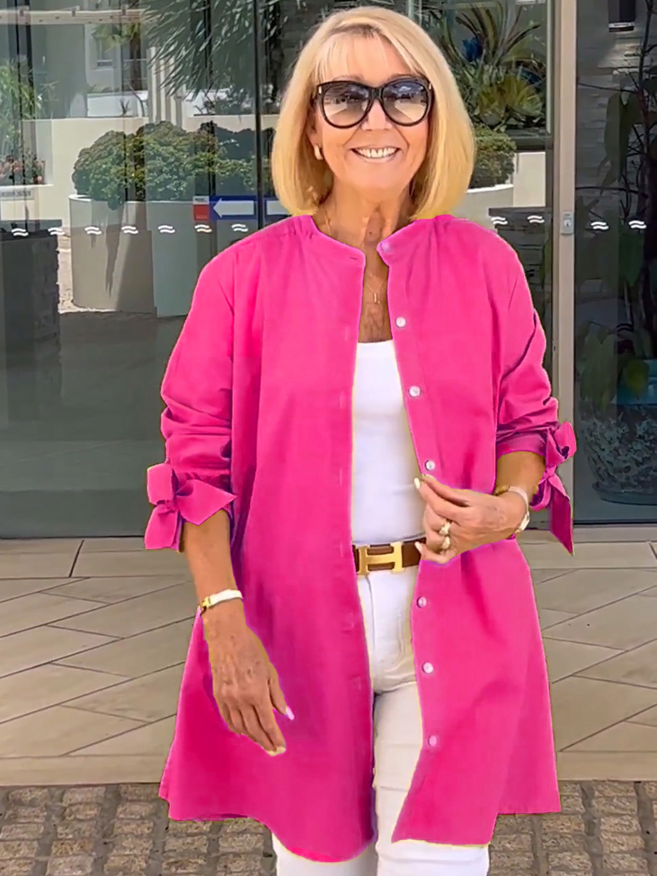 Veste longue en coton de couleur unie pour femme, coupe trapèze, flatteuse, froncée dans le dos 