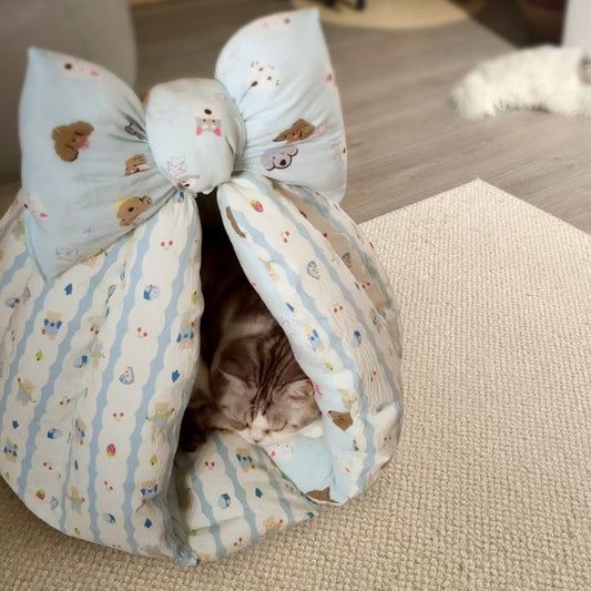 🔥Hot Sales-Creative Handmade Bow Warm Cat Bed & Dog Bed