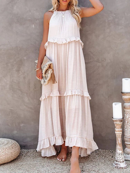 Flounced Long Dress In Vacation Style