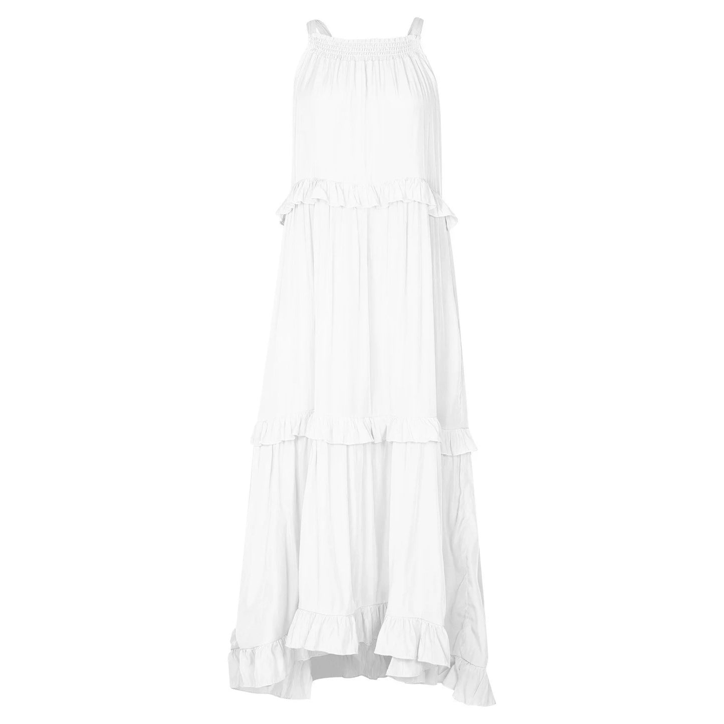 Flounced Long Dress In Vacation Style