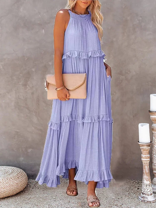 Flounced Long Dress In Vacation Style