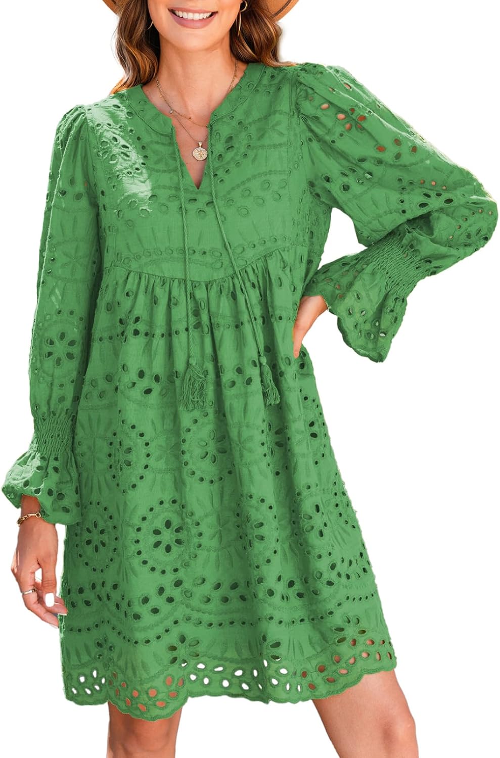 Womens Casual Dress Tassel V Neck Hollow Out Lace Party Dresses