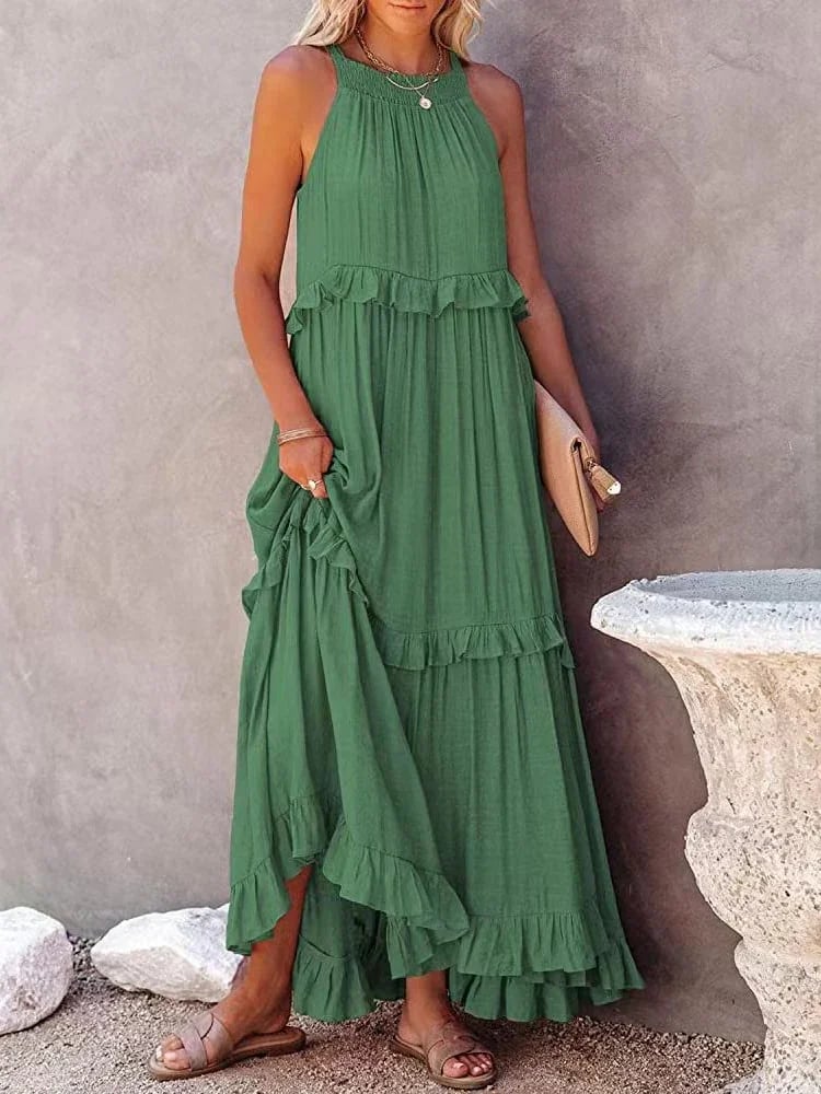 Flounced Long Dress In Vacation Style