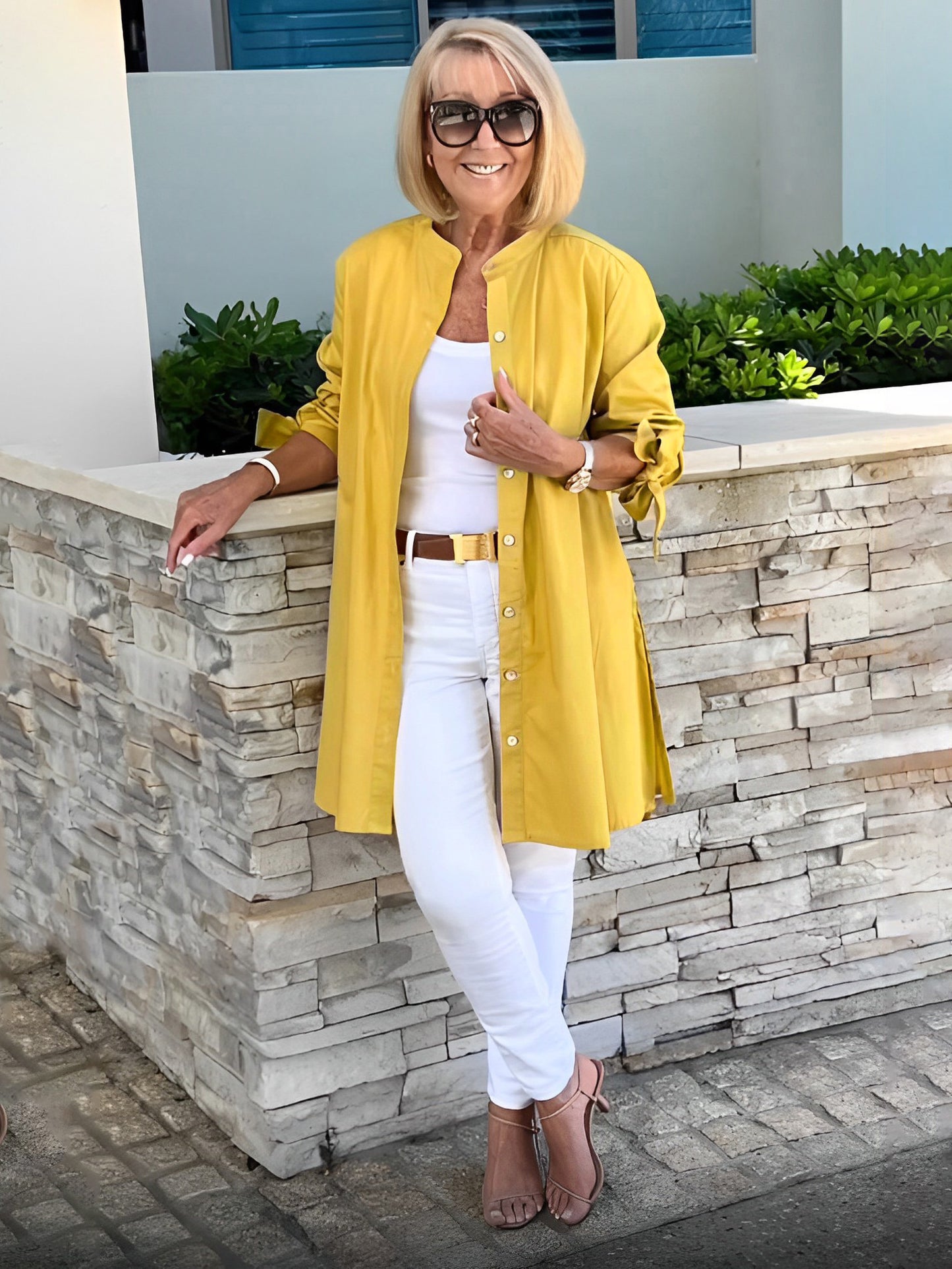 Veste longue en coton de couleur unie pour femme, coupe trapèze, flatteuse, froncée dans le dos 