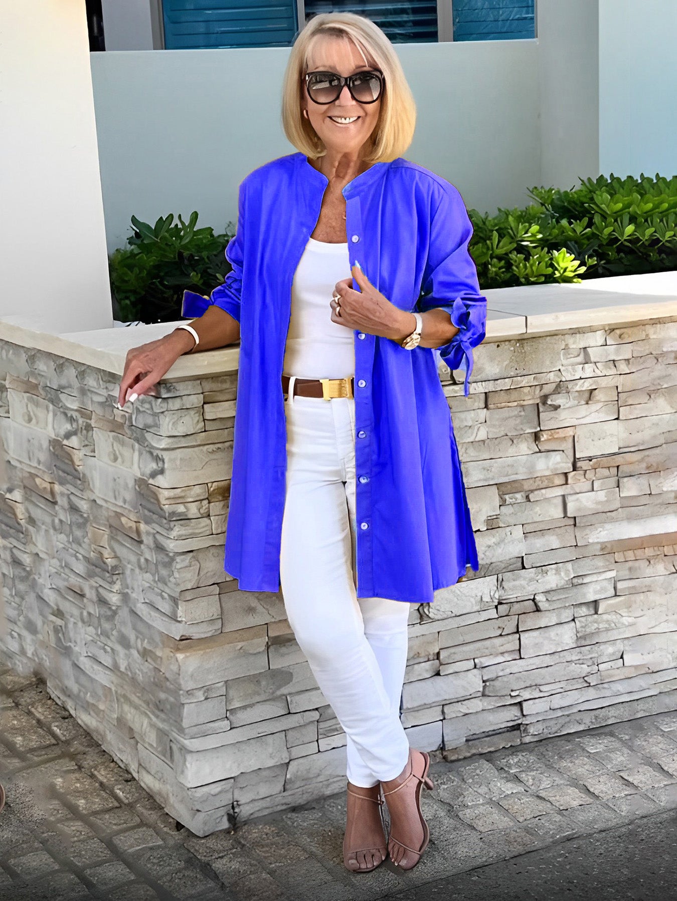Veste longue en coton de couleur unie pour femme, coupe trapèze, flatteuse, froncée dans le dos 