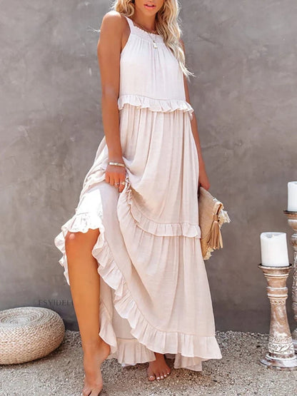 Flounced Long Dress In Vacation Style